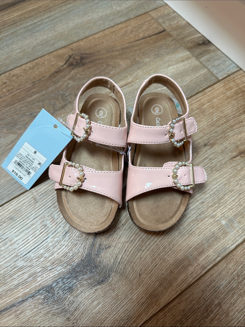 Cat & Jack Girls' Pink Pearl-Accent Double Strap Sandals